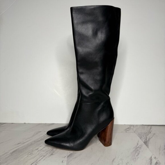 Vince Pilar Pointy Toe Black Leather Heeled Tall Boot 10M - Picture 16 of 16